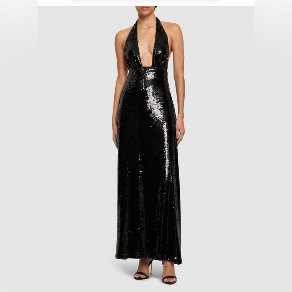 WeWoreWhat Black Sequin Halter Gown